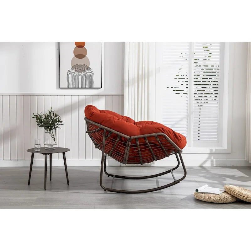 Beige / Orange / Grey Rattan Rocking Chair – Single Seat