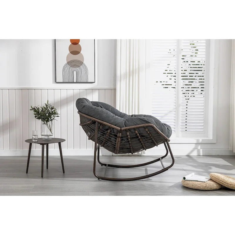 Beige / Orange / Grey Rattan Rocking Chair – Single Seat