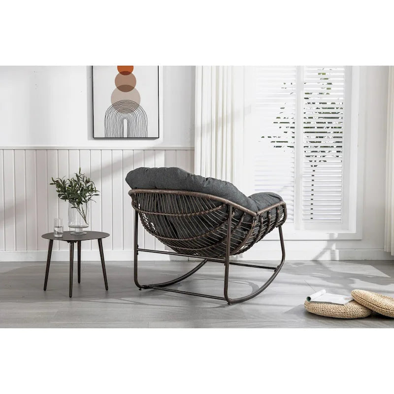 Beige / Orange / Grey Rattan Rocking Chair – Single Seat