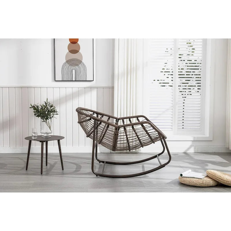 Beige / Orange / Grey Rattan Rocking Chair – Single Seat