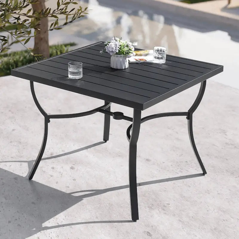 Patio 36 in. Aluminum Dining Table for 4, 1.97 Umbrella Hole, Black
