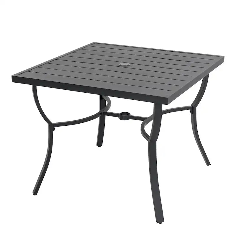 36 in. Square Aluminum Outdoor Dining Table for 4, Slatted Top, Black