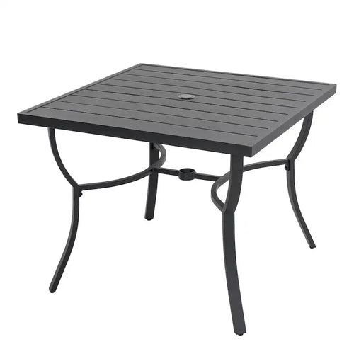 36 in. Square Aluminum Outdoor Dining Table for 4, Slatted Top, Black