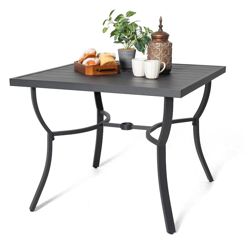 36 in. Square Aluminum Outdoor Dining Table for 4, Slatted Top, Black