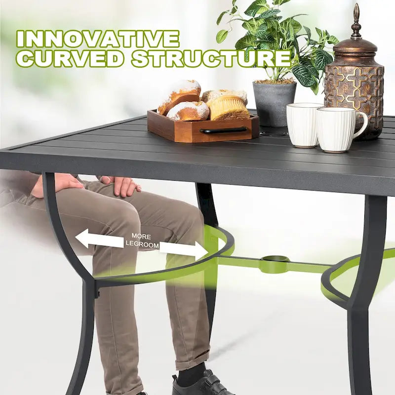 36 in. Square Aluminum Outdoor Dining Table for 4, Slatted Top, Black