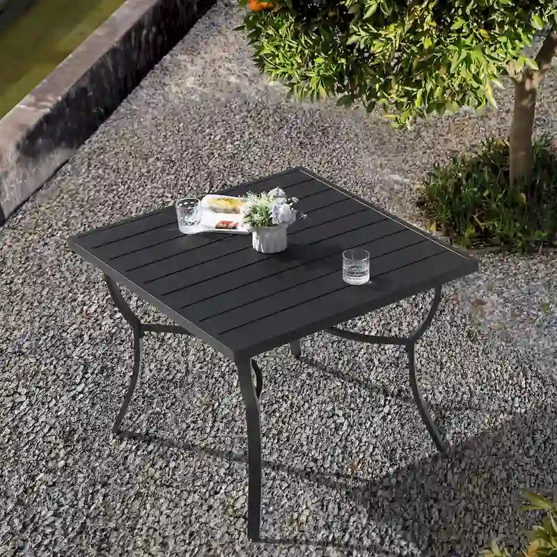 36 in. Square Aluminum Outdoor Dining Table for 4, Slatted Top, Black