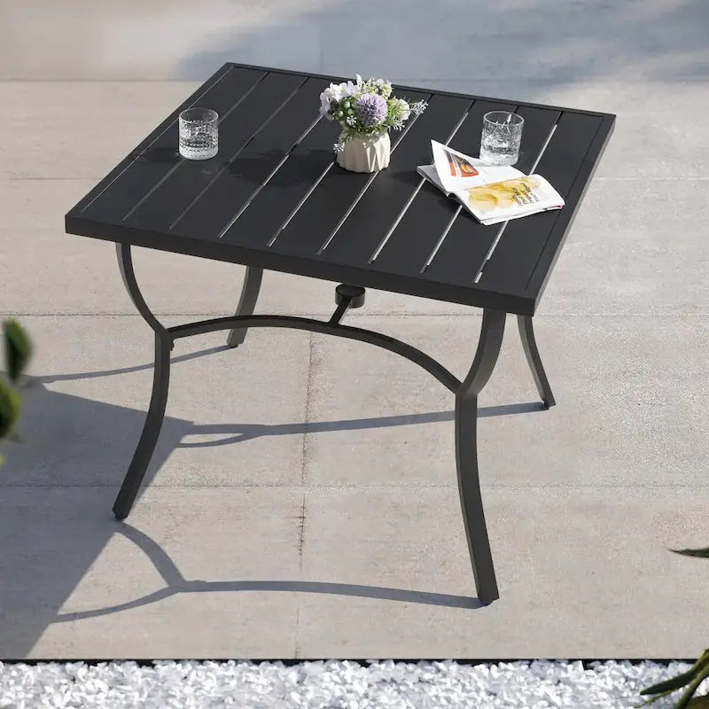 36 in. Square Aluminum Outdoor Dining Table for 4, Slatted Top, Black