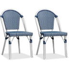Outdoor Hand-Woven Aluminum Bistro Chair, White & Bamboo Finish, Set of 2
