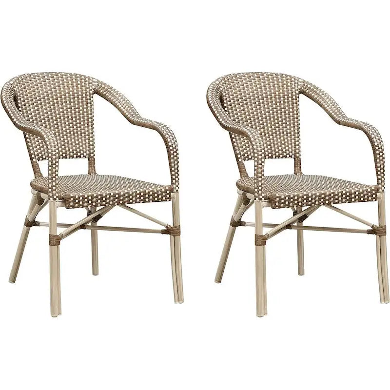 Outdoor Hand-Woven Aluminum Bistro Chair, White & Bamboo Finish, Set of 2