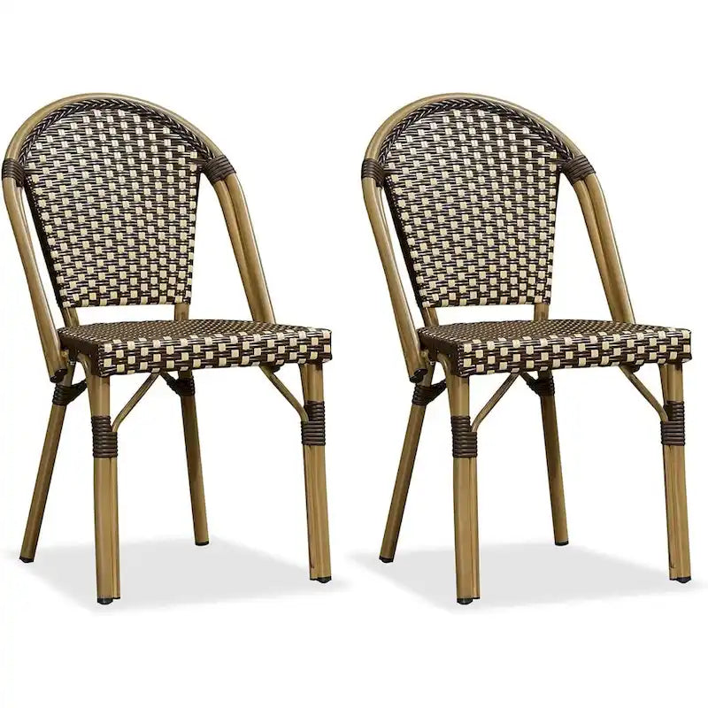 PURPLE LEAF Outdoor Dining Chairs (Set of 2) French Hand-Woven Aluminum Wicker Chairs