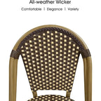 Outdoor Hand-Woven Aluminum Bistro Chair, White & Bamboo Finish, Set of 2