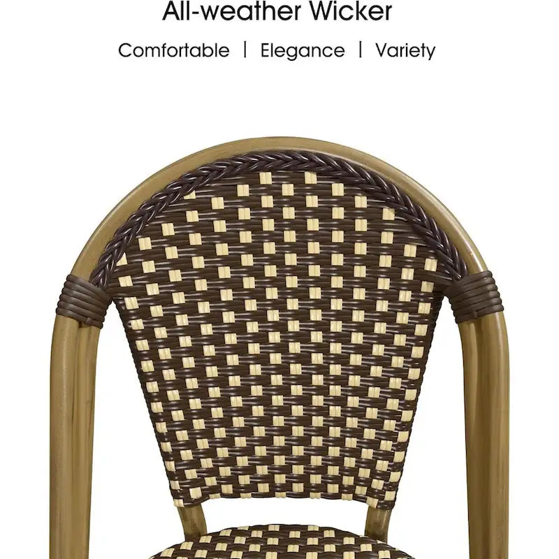 Outdoor Hand-Woven Aluminum Bistro Chair, White & Bamboo Finish, Set of 2