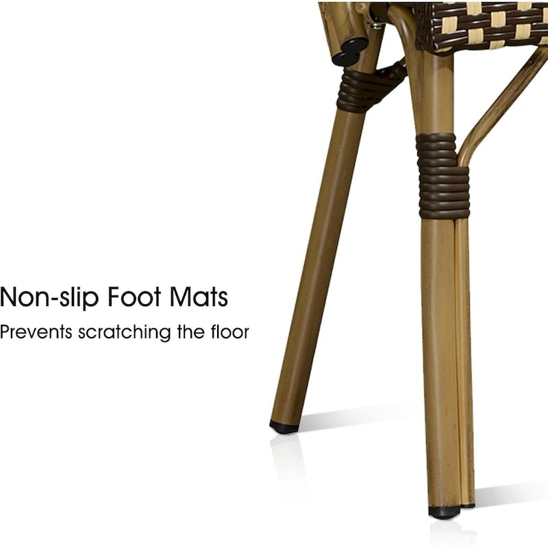 Outdoor Hand-Woven Aluminum Bistro Chair, White & Bamboo Finish, Set of 2