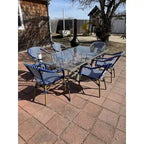Outdoor Hand-Woven Aluminum Bistro Chair, White & Bamboo Finish, Set of 2