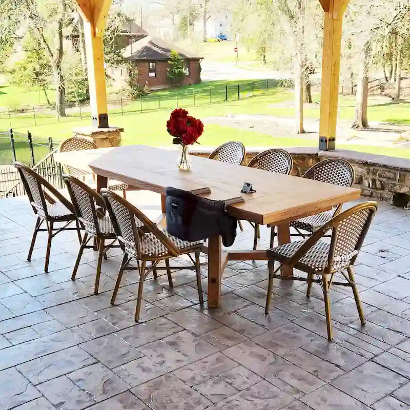 Outdoor Hand-Woven Aluminum Bistro Chair, White & Bamboo Finish, Set of 2