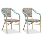Outdoor Hand-Woven Aluminum Bistro Chair, White & Bamboo Finish, Set of 2