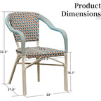 Outdoor Hand-Woven Aluminum Bistro Chair, White & Bamboo Finish, Set of 2