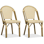 Outdoor Hand-Woven Aluminum Bistro Chair, White & Bamboo Finish, Set of 2