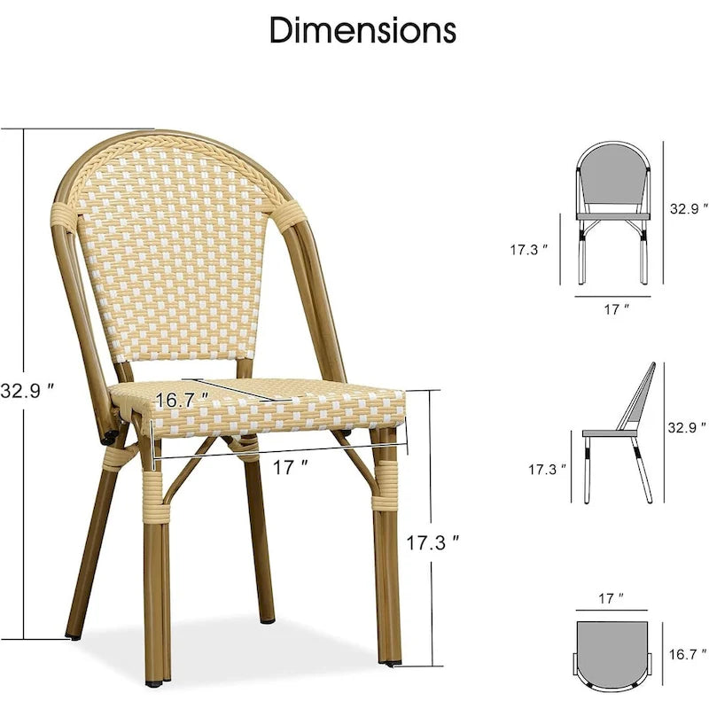 Outdoor Hand-Woven Aluminum Bistro Chair, White & Bamboo Finish, Set of 2
