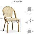 Outdoor Hand-Woven Aluminum Bistro Chair, White & Bamboo Finish, Set of 2