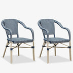 Outdoor Hand-Woven Aluminum Bistro Chair, White & Bamboo Finish, Set of 2