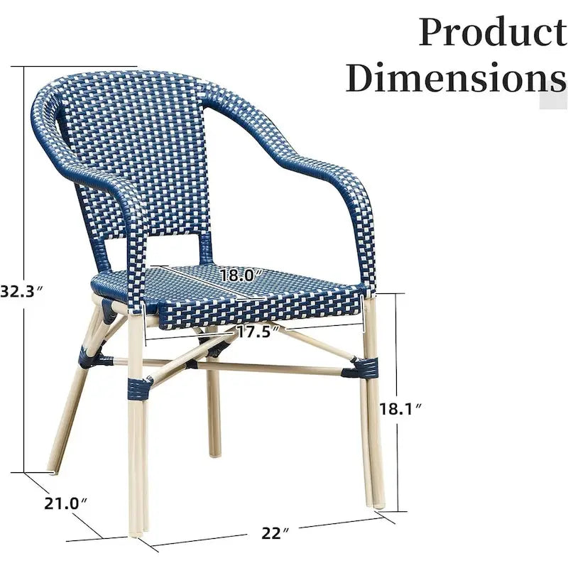 Outdoor Hand-Woven Aluminum Bistro Chair, White & Bamboo Finish, Set of 2