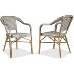 Outdoor Hand-Woven Aluminum Bistro Chair, White & Bamboo Finish, Set of 2