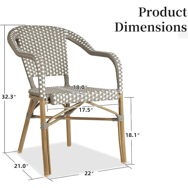 Outdoor Hand-Woven Aluminum Bistro Chair, White & Bamboo Finish, Set of 2