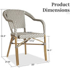 Outdoor Hand-Woven Aluminum Bistro Chair, White & Bamboo Finish, Set of 2
