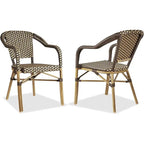 Outdoor Hand-Woven Aluminum Bistro Chair, White & Bamboo Finish, Set of 2