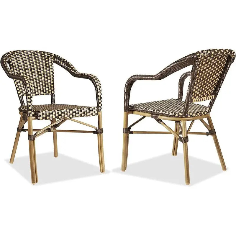 Outdoor Hand-Woven Aluminum Bistro Chair, White & Bamboo Finish, Set of 2