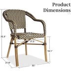 Outdoor Hand-Woven Aluminum Bistro Chair, White & Bamboo Finish, Set of 2