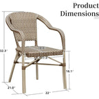 Outdoor Hand-Woven Aluminum Bistro Chair, White & Bamboo Finish, Set of 2