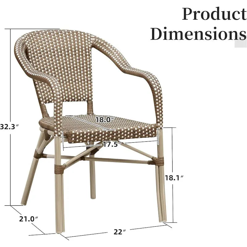 Outdoor Hand-Woven Aluminum Bistro Chair, White & Bamboo Finish, Set of 2