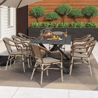 Outdoor Hand-Woven Aluminum Bistro Chair, White & Bamboo Finish, Set of 2