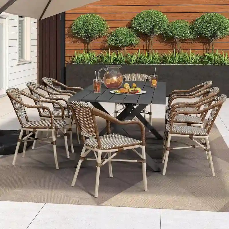 Outdoor Hand-Woven Aluminum Bistro Chair, White & Bamboo Finish, Set of 2