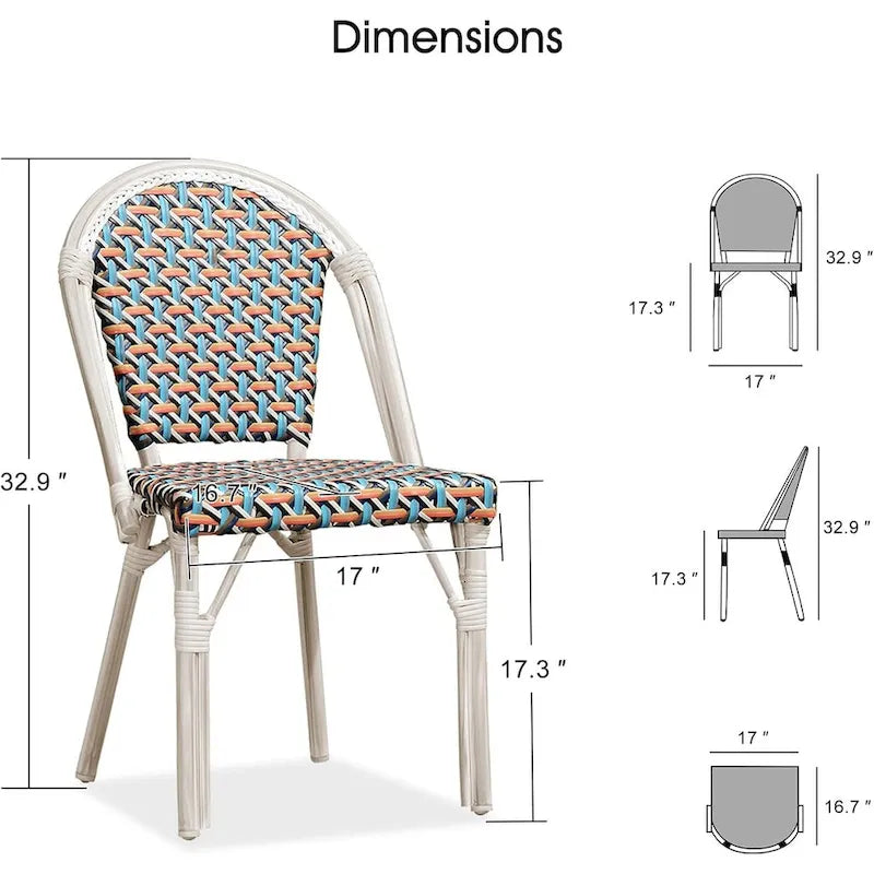 Outdoor Hand-Woven Aluminum Bistro Chair, White & Bamboo Finish, Set of 2