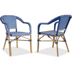 Outdoor Hand-Woven Aluminum Bistro Chair, White & Bamboo Finish, Set of 2