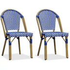 Outdoor Hand-Woven Aluminum Bistro Chair, White & Bamboo Finish, Set of 2