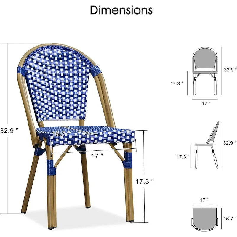 Outdoor Hand-Woven Aluminum Bistro Chair, White & Bamboo Finish, Set of 2