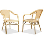 Outdoor Hand-Woven Aluminum Bistro Chair, White & Bamboo Finish, Set of 2