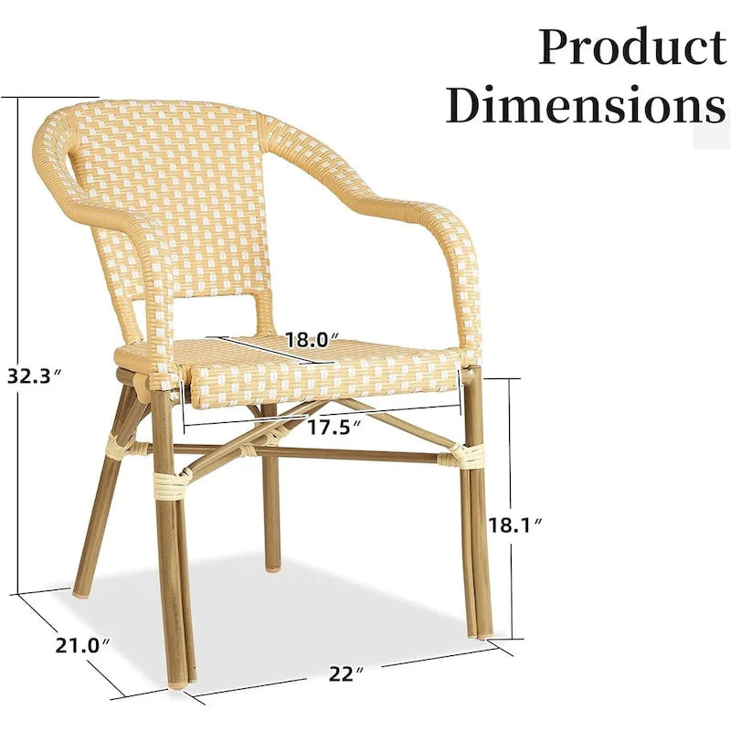 Outdoor Hand-Woven Aluminum Bistro Chair, White & Bamboo Finish, Set of 2