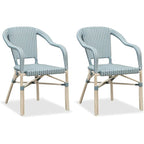 Outdoor Hand-Woven Aluminum Bistro Chair, White & Bamboo Finish, Set of 2