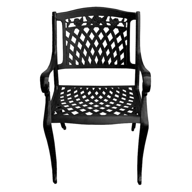 Bronze / Black Traditional Rose Lattice Aluminum Outdoor Dining Chair, Single