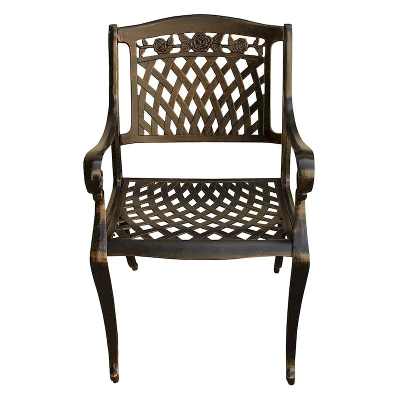 Bronze / Black Traditional Rose Lattice Aluminum Outdoor Dining Chair, Single