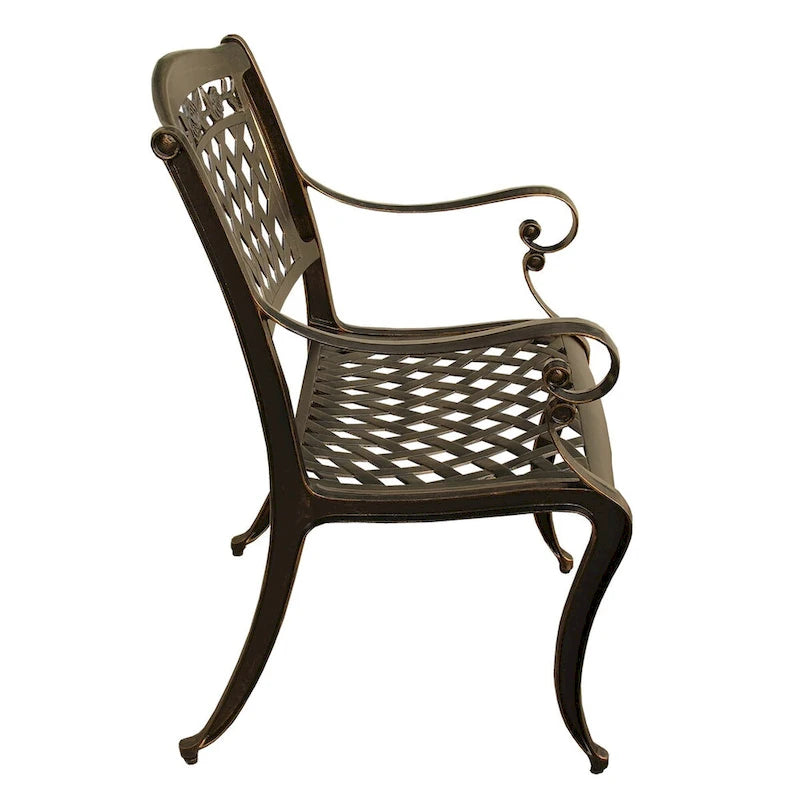Bronze / Black Traditional Rose Lattice Aluminum Outdoor Dining Chair, Single