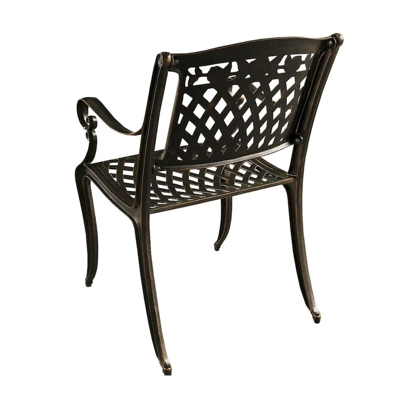 Bronze / Black Traditional Rose Lattice Aluminum Outdoor Dining Chair, Single