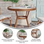 White & Gray Rattan / Natural Frame 2-Person Indoor/Outdoor Bistro Table