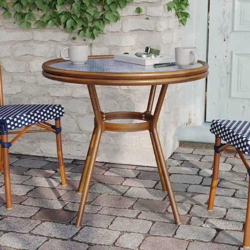 White & Gray Rattan / Natural Frame 2-Person Indoor/Outdoor Bistro Table