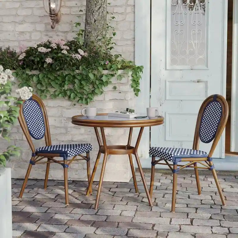 White & Gray Rattan / Natural Frame 2-Person Indoor/Outdoor Bistro Table